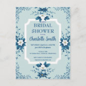エレガントな青いシノワーズリーの花のブライズシャワー ポストカード (正面)