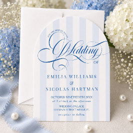 エレガントな青いストライプの結婚式RSVP 招待状