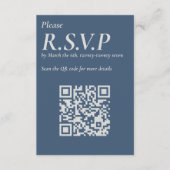 エレガントな青いセリフの大きなQRコード RSVP エンクロージャーカード (正面)