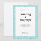 エレガントな青いダマスクの伝統的な白いウェディングドレス 招待状 (正面/裏面)