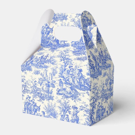 エレガントな青いトワルドジューイのブライズシャワー フェイバーボックス (裏面サイド)