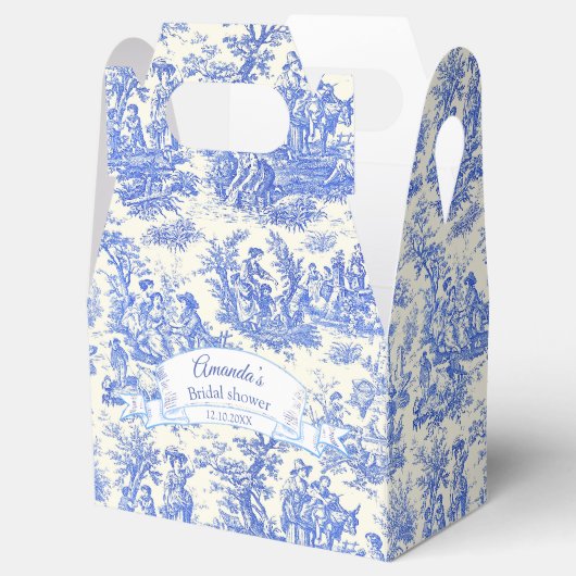 エレガントな青いトワルドジューイのブライダルシャワー フェイバーボックス (オープン)