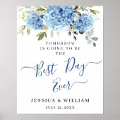 エレガントな青いハイドランジアとユーカリの  リハーサルディナー ポスター (正面)