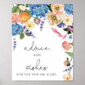 エレガントな青いハイドランジアのアドバイス＆ウィッシュポスターサイン ポスター (正面)