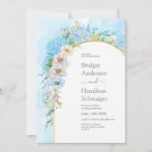 エレガントな青いハイドランジアのウェディング 招待状 (正面)