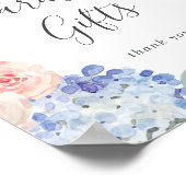 エレガントな青いハイドランジアの白いカードとギフトのサイン ポスター (角)