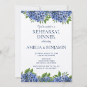 エレガントな青いハイドランジアの結婚式リハーサルディナー 招待状 (正面)