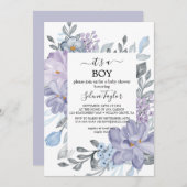 エレガントな青いハイドランジア｜男の子のベビーシャワー 招待状 (正面/裏面)