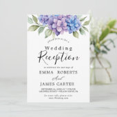 エレガントな青いハイドランジア | 白い結婚式の披露宴 招待状 (スタンド正面)