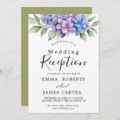 エレガントな青いハイドランジア | 白い結婚式の披露宴 招待状 (正面/裏面)