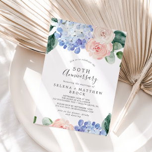 エレガントな青いハイドランジア 50周年結婚記念日 招待状
