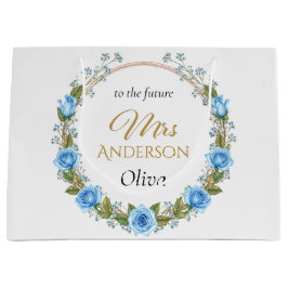 エレガントな青いバラとワスレナグサ ラージペーパーバッグ