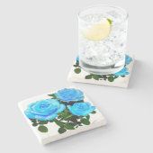 エレガントな青いバラと青い花のブルー floral ブルーの花 ストーンコースター (横)