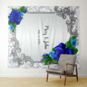 エレガントな青いバラのウェディングフォトバックドロップ タペストリー (インサイチュ(横))
