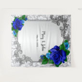 エレガントな青いバラのウェディングフォトバックドロップ タペストリー (正面(横))