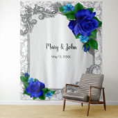 エレガントな青いバラのウェディングフォトバックドロップ タペストリー (インサイチュ)