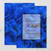 エレガントな青いバラのブルー フラワーズ ブルー フローラル 招待状 (正面/裏面)