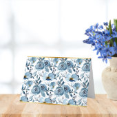 エレガントな青いバラの白い模様の コテージコア サンキューカード