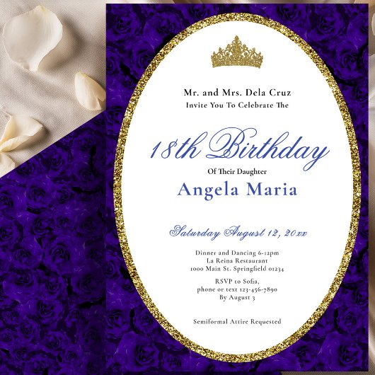 エレガントな青いバラの花束 18歳の誕生日おめでとうデビュー 招待状