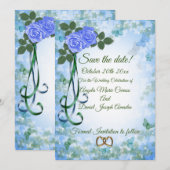 エレガントな青いバラ 招待状 (正面/裏面)