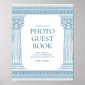 エレガントな青いフォトゲストブックパーティーサイン ポスター (正面)