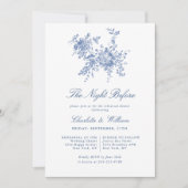 エレガントな青いフランスのトワールガーデンリハーサルディナー 招待状 (正面)