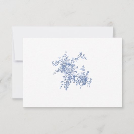 エレガントな青いフランスのバラの庭のトワールウェディング 出欠カード (裏面)