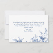 エレガントな青いフランス庭園の花 ウェディングフォト サンキューカード (裏面)