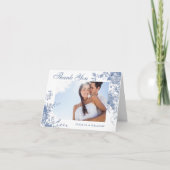 エレガントな青いフランス庭園の花 ウェディングフォト サンキューカード (正面)