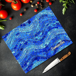 エレガントな青いモザイクの波のステンドグラス カッティングボード