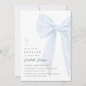 エレガントな青いリボンの洗礼招待状 招待状 (正面)