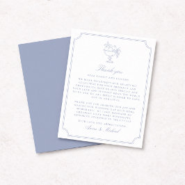 エレガントな青い二重枠の結婚式サンクスカード セーブザデート
