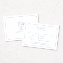 エレガントな青い二重枠の結婚式RSVPカード