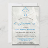 エレガントな青い十字架のマーブル男子確認式招待状 招待状 (正面)