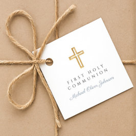 エレガントな青い十字架の少年、初めての聖体拝領 フェイバータグ