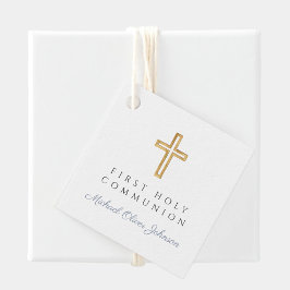 エレガントな青い十字架の少年、初めての聖体拝領 フェイバータグ