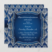 エレガントな青い宝石のようなダマスク あらゆる場面で使える招待状 招待状 (正面/裏面)