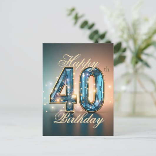 エレガントな青い宝石 40歳の誕生日おめでとう ポストカード (スタンド正面)