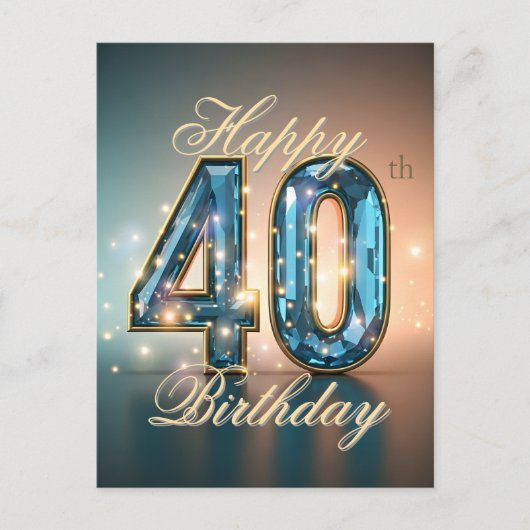 エレガントな青い宝石 40歳の誕生日おめでとう ポストカード (正面)