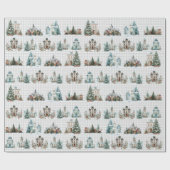 エレガントな青い家のクリスマス冬のパターン ラッピングペーパー (フラット)