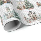 エレガントな青い家のクリスマス冬のパターン ラッピングペーパー (ロールコーナー)