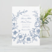 エレガントな青い手描きの花輪が咲き誇るウェディング 招待状 (スタンド正面)