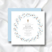 エレガントな青い植物の宗教的な男の子の洗礼 招待状