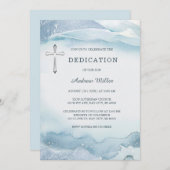 エレガントな青い水彩画の献堂式招待状(男の子用) 招待状 (正面/裏面)