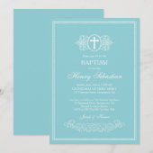 エレガントな青い洗礼招待状 招待状 (正面/裏面)