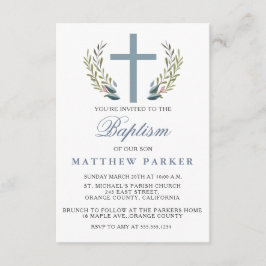 エレガントな青い洗礼/命名式の招待状 招待状
