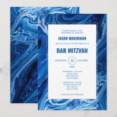 エレガントな青い海の波 バー・ミツヴァー 招待状 (正面/裏面)