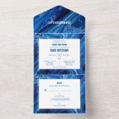 エレガントな青い海の波 バー・ミツヴァ オールインワン招待状 (内側)