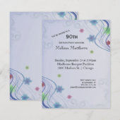 エレガントな青い渦とカラフルな水生花 招待状 (正面/裏面)