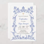 エレガントな青い確認 招待状 (正面/裏面)